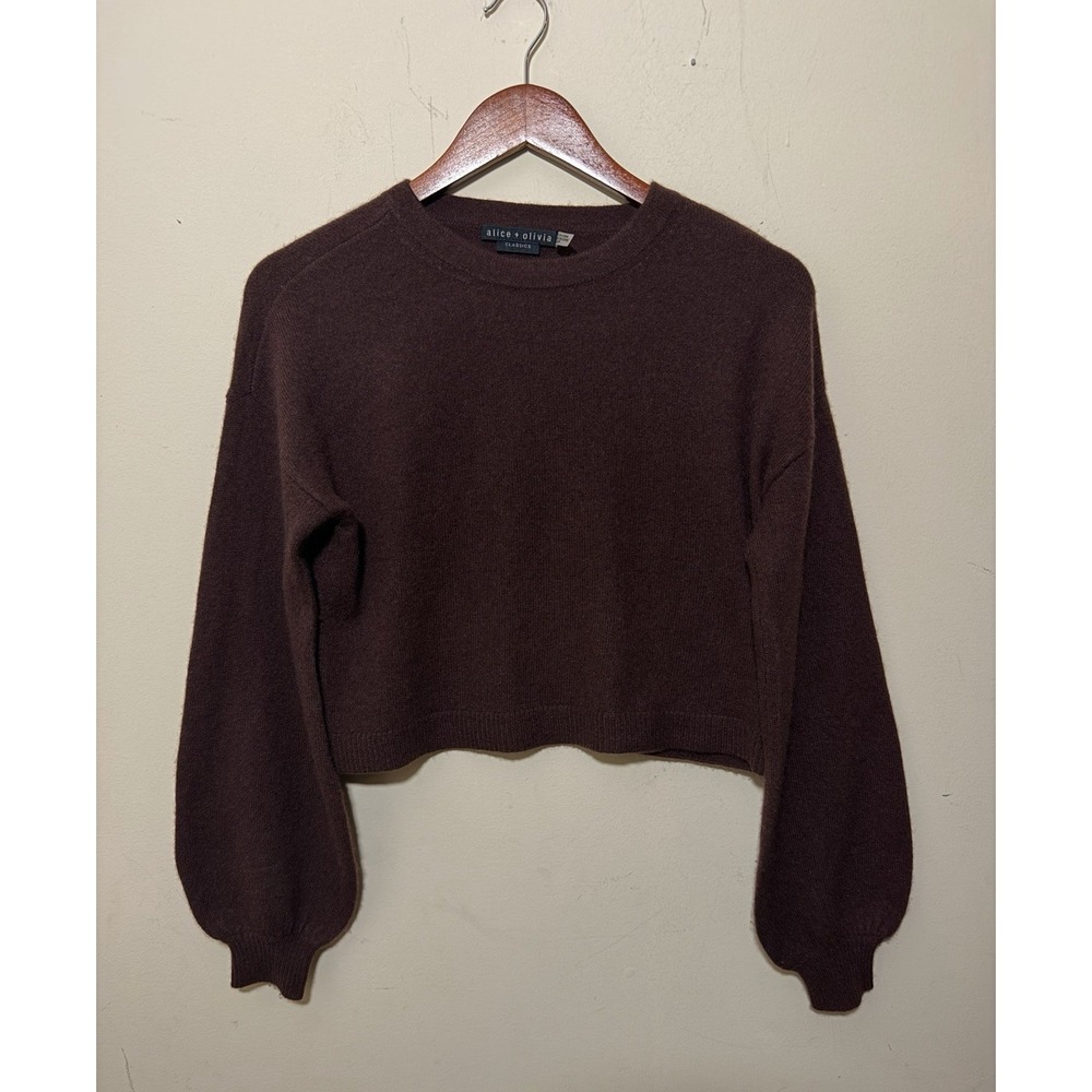 Alice + Olivia Classics Cropped Cashmere Sweater Dark Chocolate/Burgundy Hue S